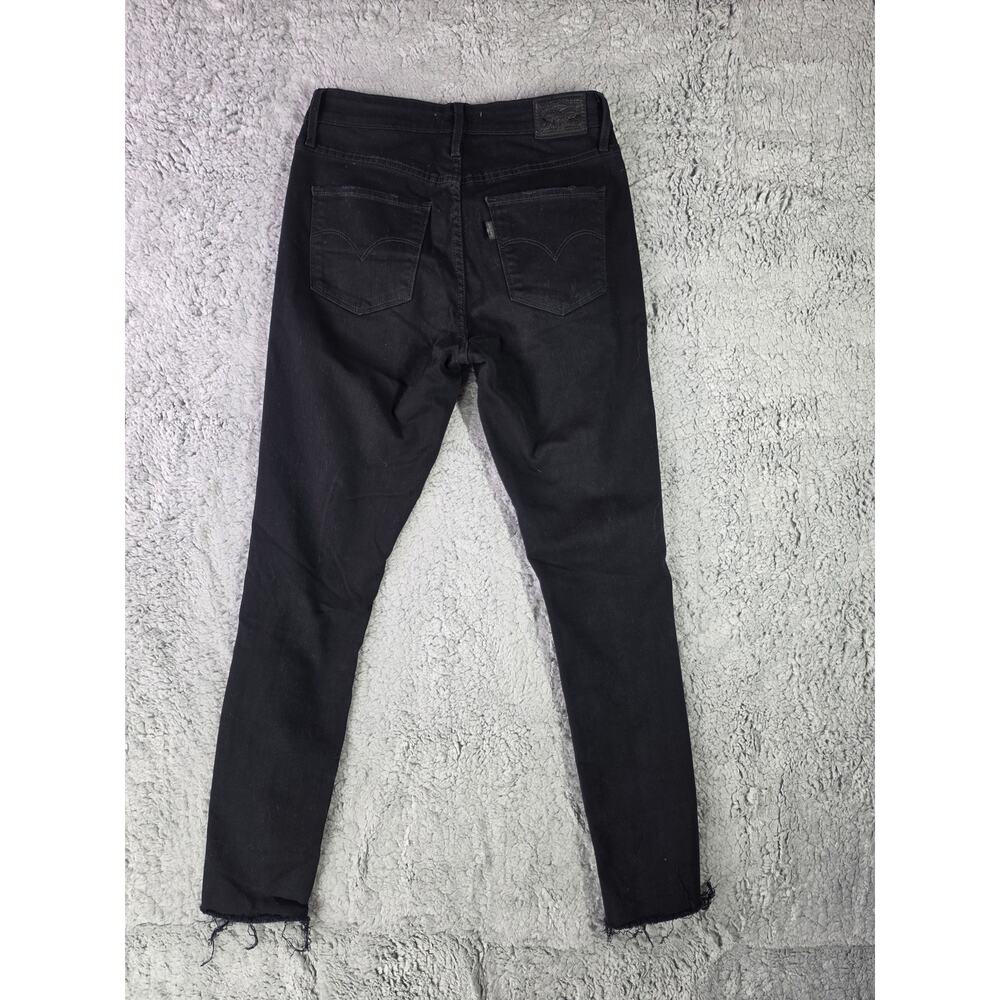 Levis 721 High Rise Skinny Jeans Womens 27 Black Distressed Ripped Raw Hem Denim - Picture 2 of 13